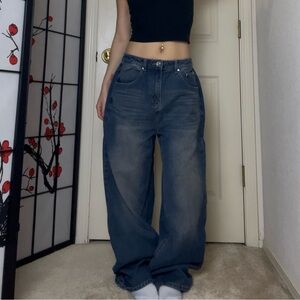 MUSINSA - Lemain Second | Denim Blue Washed Wide-Leg Jeans Pants